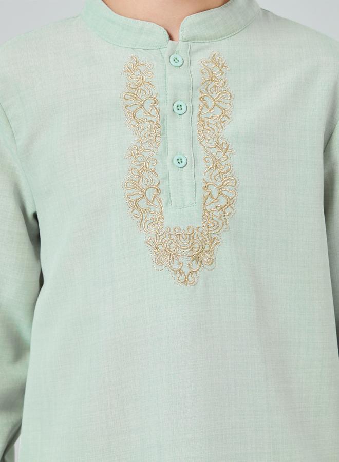 Amirah Boys Green Embroidered Kurta With Pants Set - Image 2